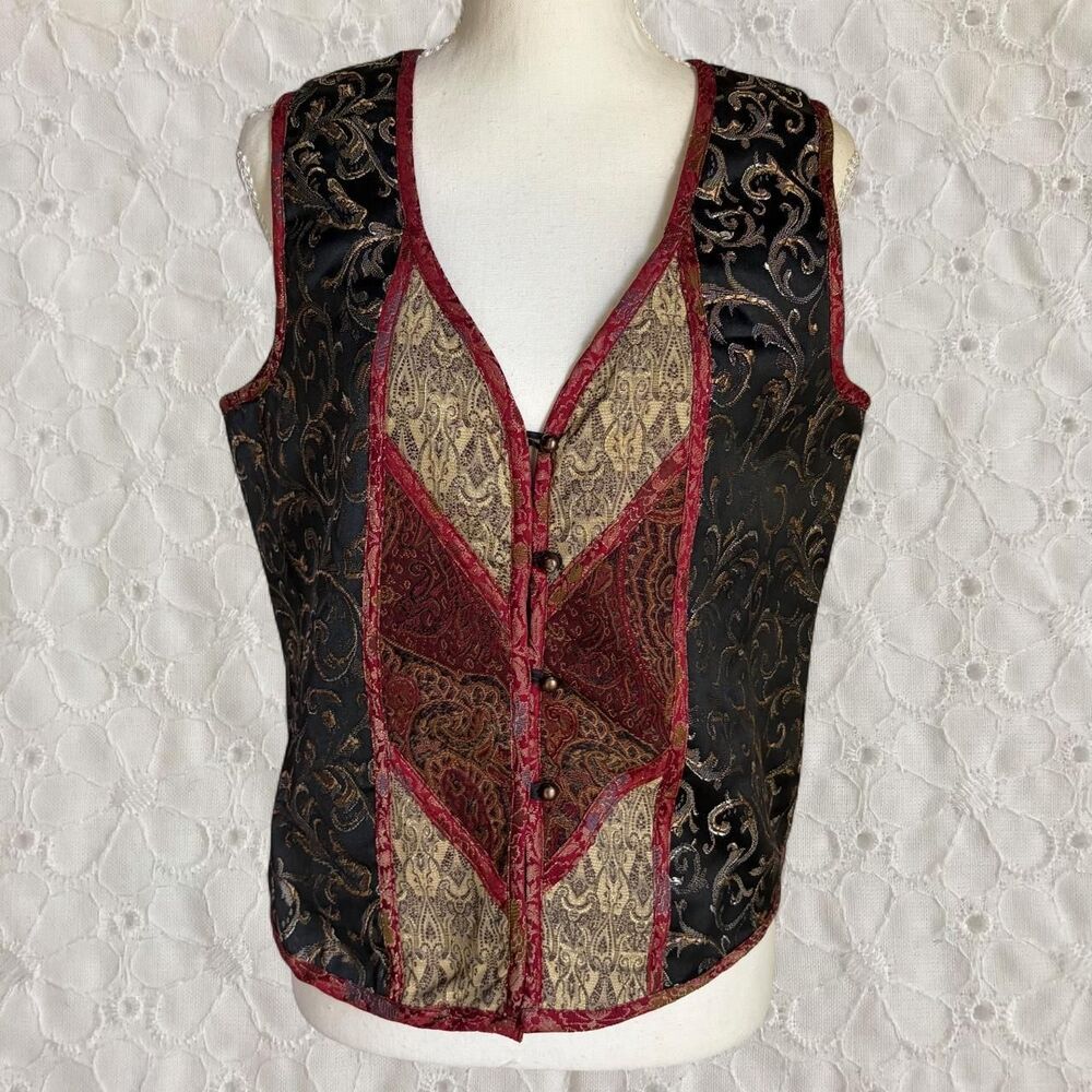 Vintage 90s White Stag Tapestry Patchwork Brocade Paisley Vest